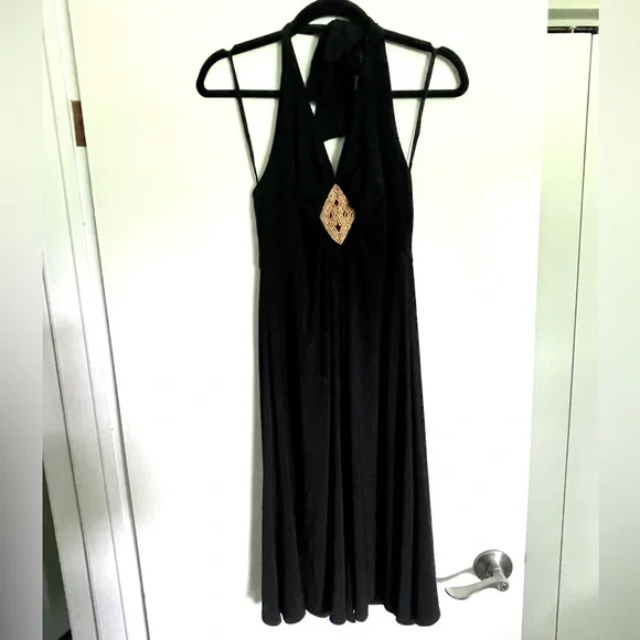 Black halter style Jones New York Dress with brown beaded detail. - Picture 1 of 3